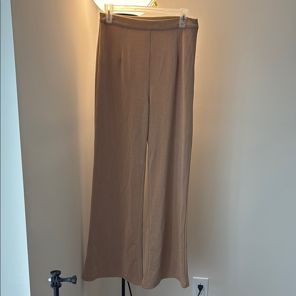 Cider Tan Ribbed Knit Wide Leg Sparkle Pants